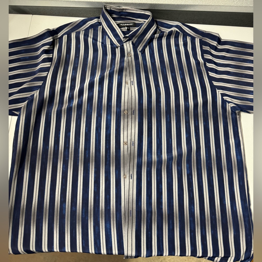 Bassiri Limited Collection Blue and White Striped Button-Down Shirt